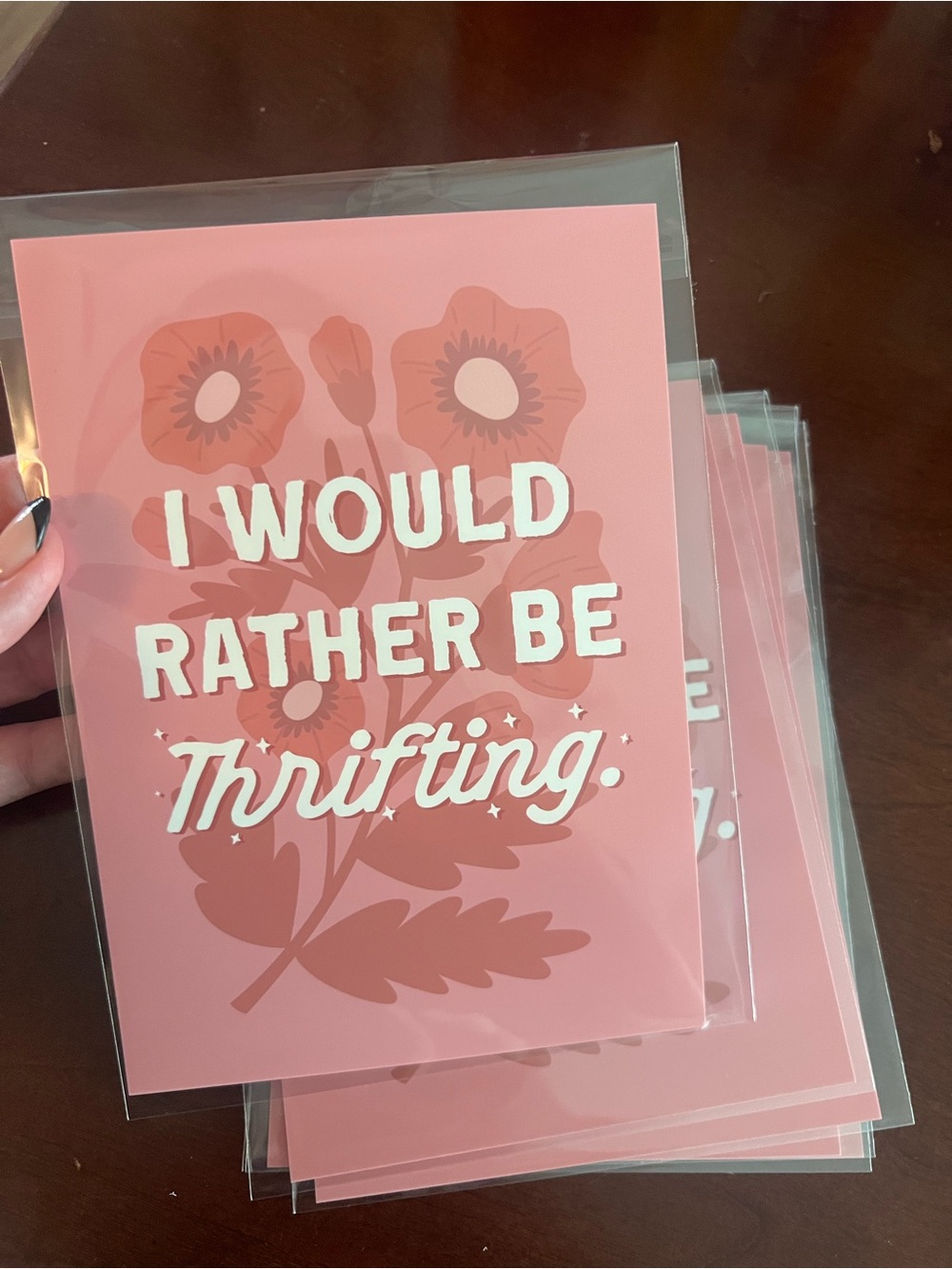 “I Would Rather Be Thrifting” Pink Floral Custom Art print